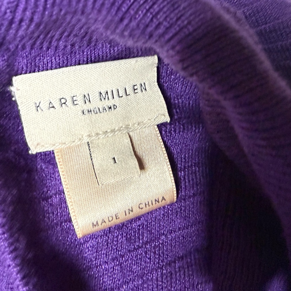 Karen Millen Purple and Black Ribbed Knit Dress Ruffle Hem Midi Size 1 Flawed - Picture 8 of 8